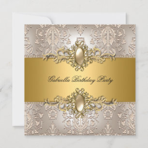 Damask Cream Gold Geburtstagsparty Pearl Einladung