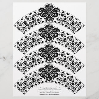 Damask Cupcake Wrapper Black on White