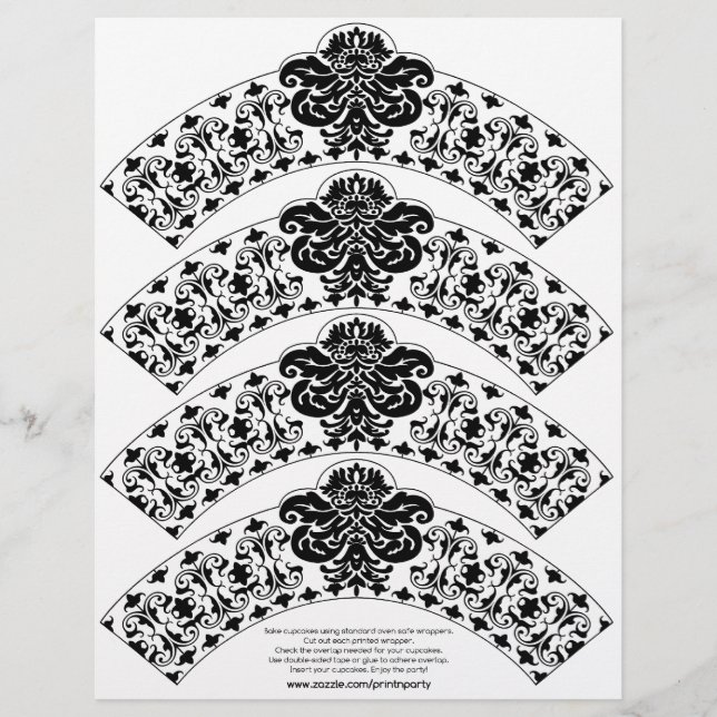 Damask Cupcake Wrapper Black on White (Vorderseite)