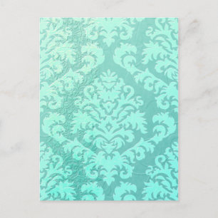 Damask Cut Velvet, bestickt Satin in Minze Green Postkarte