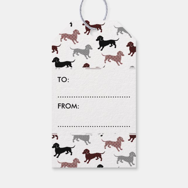 Damask Dackeln Urlaubsmuster Geschenkanhänger (Rückseite)