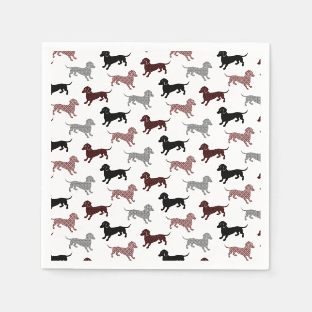 Damask Dackeln Urlaubsmuster Serviette (Vorderseite)