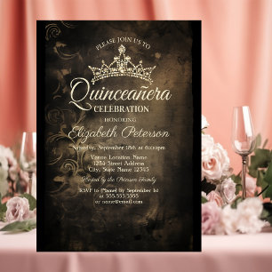 Damask Dark Gothic Quinceañera Einladung