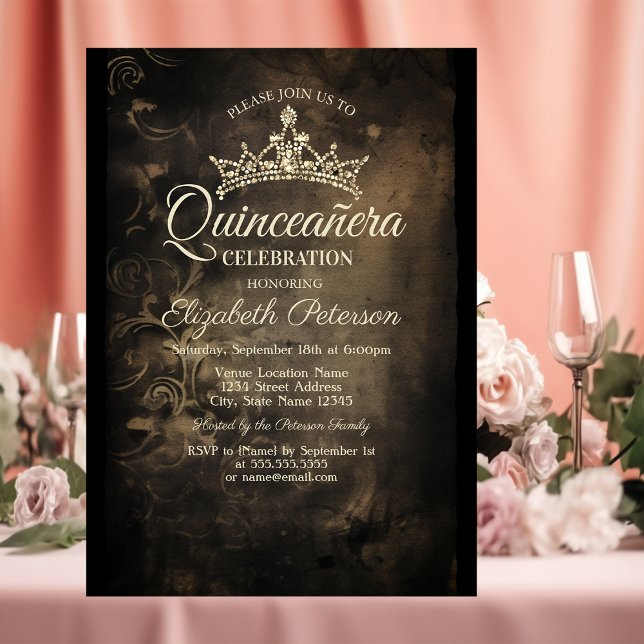 Damask Dark Gothic Quinceañera Einladung (Von Creator hochgeladen)