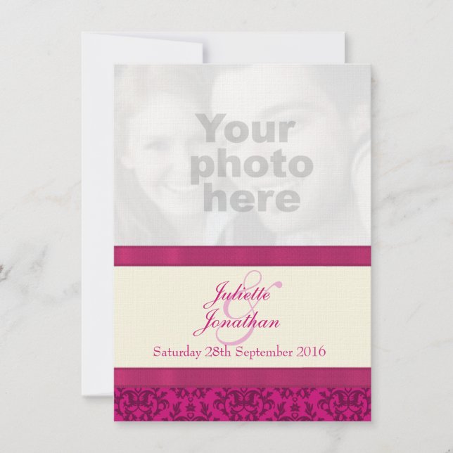Damask dark pink & creme Hochzeit Einladung (Vorderseite)
