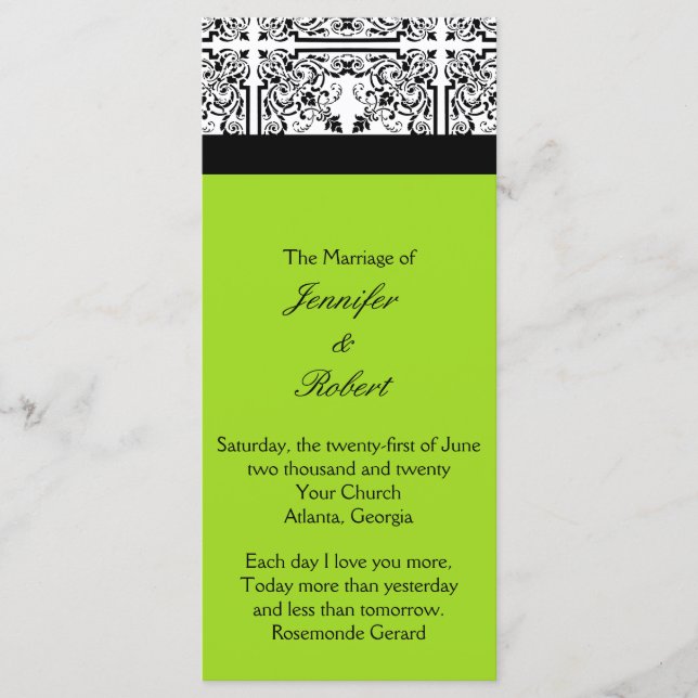 Damask Delight in Lime Green Wedding Program Programm (Vorderseite)