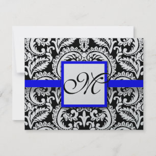 Damask der schwarzen Blume mit Royal Blue Trim RSV RSVP Karte
