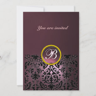 DAMASK EDELSTEIN MONOGRAMM amethyst lila dunkel Einladung