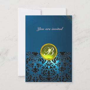 DAMASK-EDELSTEIN-MONOGRAMM blau gelb rsvp Einladung