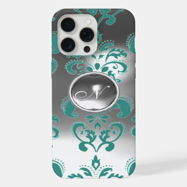 DAMASK-EDELSTEIN-MONOGRAMM blau weiß iPhone Hülle (Rückseite)