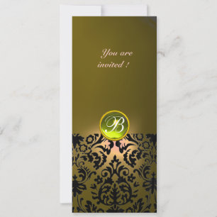 DAMASK-EDELSTEIN-MONOGRAMM gelb Einladung