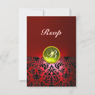 DAMASK-EDELSTEIN-MONOGRAMM Gelb Rot Rsvp Karte