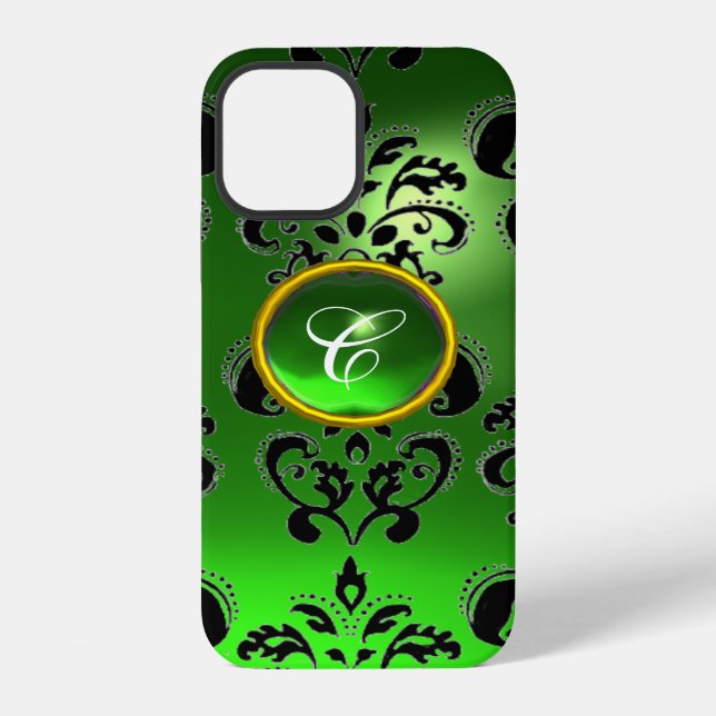 DAMASK-EDELSTEIN-MONOGRAMM grün iPhone Hülle (Rückseite)