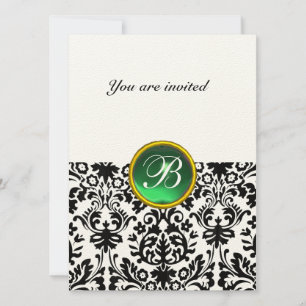DAMASK-EDELSTEIN-MONOGRAMM jadegrün gesprenkelt Einladung