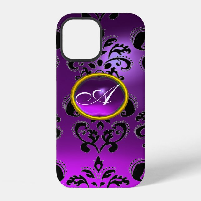 DAMASK-EDELSTEIN-MONOGRAMM lila iPhone Hülle (Rückseite)