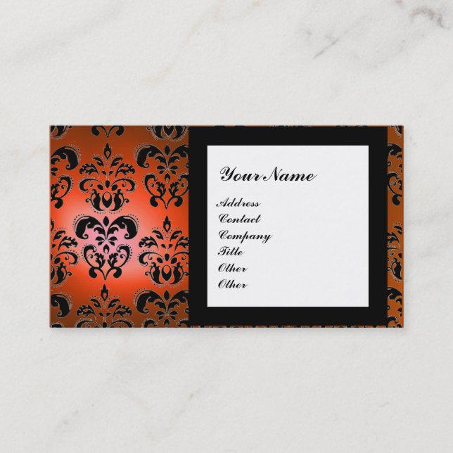 DAMASK-EDELSTEIN-MONOGRAMM orange Visitenkarte (Vorderseite)