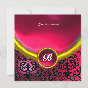 DAMASK-EDELSTEIN-MONOGRAMM rosa fuchsia rubin Einladung