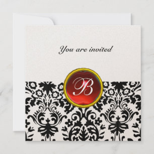 DAMASK-EDELSTEIN-MONOGRAMM rubinrot Gold Einladung