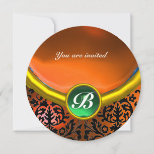 DAMASK EDMELSTEIN MONOGRAMM orange grün Einladung
