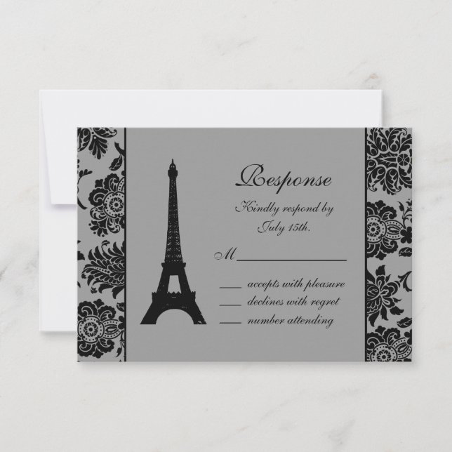 Damask Eiffel Tower UAWG RSVP Karte (Vorderseite)