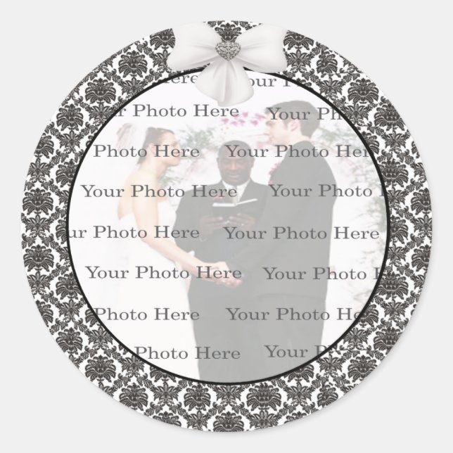 Damask Elegance Wedding Round Stickers (Vorderseite)