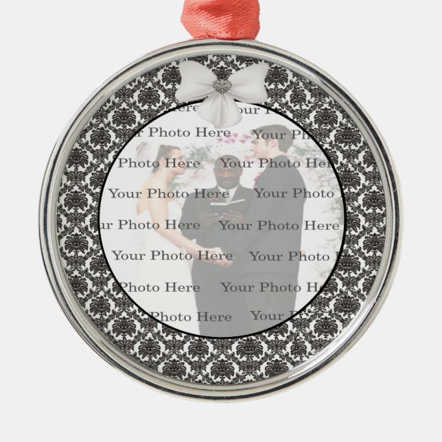 Damask Elegance Wedding Silver Round Ornament (Vorne)