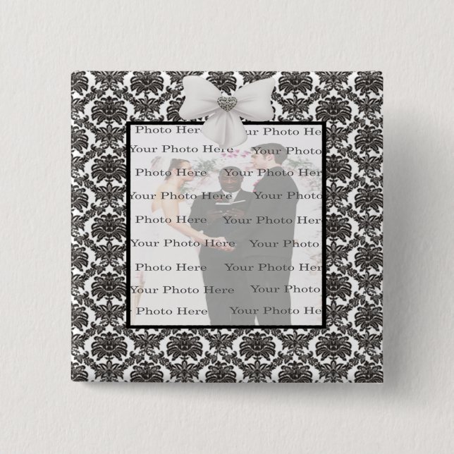 Damask Elegance Wedding Square Button (Vorderseite)