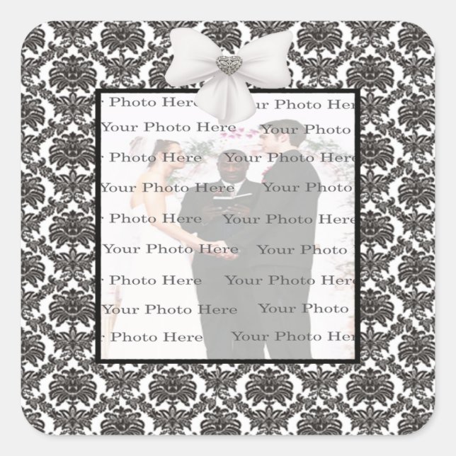 Damask Elegance Wedding Square Stickers (Vorderseite)