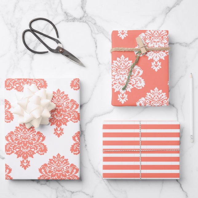 Damask Elegantes Muster Geschenkpapier Set (Vorderseite)