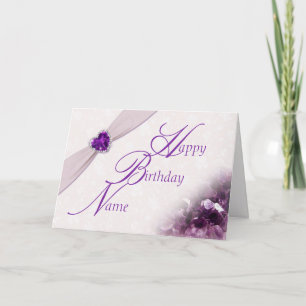 Damask February Gemstone Birthday Greeting Card Karte