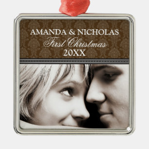 Damask First Christmas Wedding Ornament (braun)