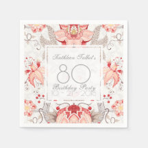 Damask Floral 80. Geburtstagsparty Paper Napkin
