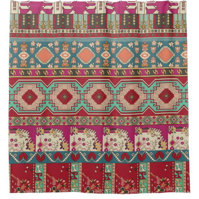 Damask Floral Geometric Colorful Patchwork Duschvorhang (Vorderseite)