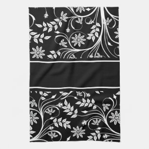 Damask Floral Kitchen Handtücher (2) Grau Schwarz-