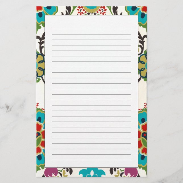 Damask Floral Patterns Plum Turquoise Briefpapier (Vorderseite)