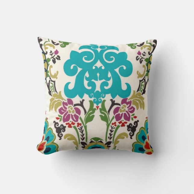 Damask Floral Patterns Plum Turquoise Kissen (Vorderseite)