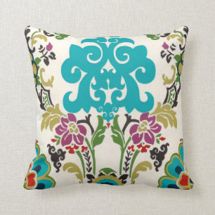 Damask Floral Patterns Plum Turquoise Kissen