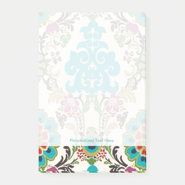 Damask Floral Patterns Plum Turquoise Post-it Klebezettel (Vorderseite)