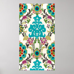 Damask Floral Patterns Plum Turquoise Poster