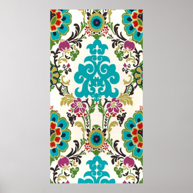 Damask Floral Patterns Plum Turquoise Poster (Vorne)