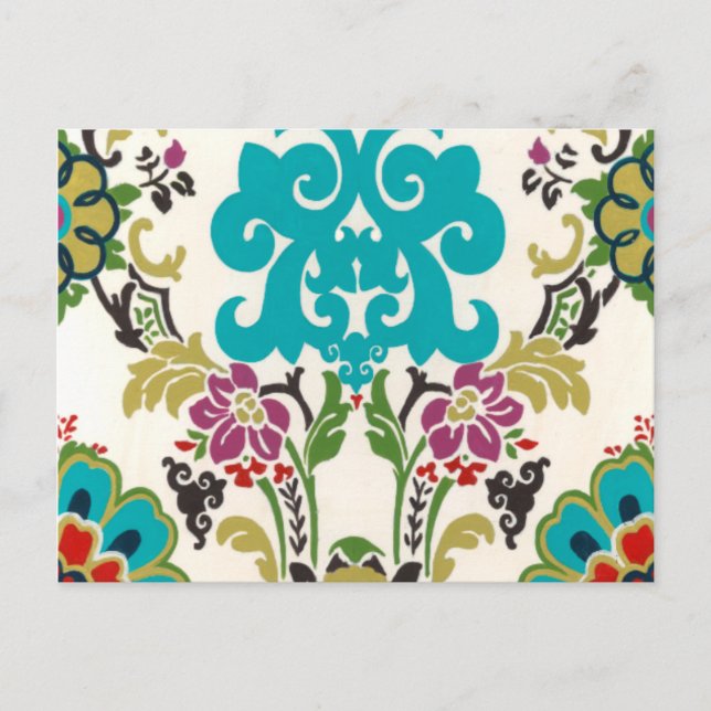 Damask Floral Patterns Plum Turquoise Postkarte (Vorderseite)