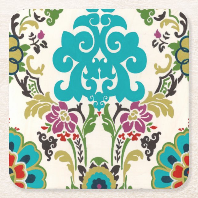Damask Floral Patterns Plum Turquoise Rechteckiger Pappuntersetzer (Vorderseite)