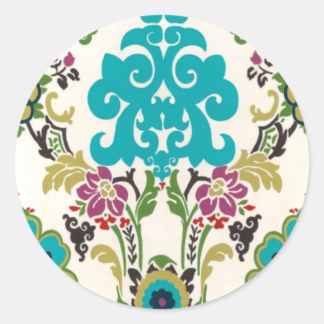 Damask Floral Patterns Plum Turquoise Runder Aufkleber (Vorderseite)