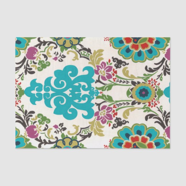 Damask Floral Patterns Plum Turquoise Seidenpapier (Vorderseite)