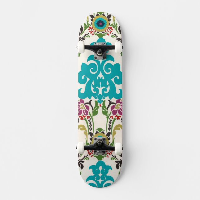 Damask Floral Patterns Plum Turquoise Skateboard (Vorderseite)