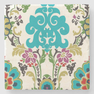 Damask Floral Patterns Plum Turquoise Steinuntersetzer