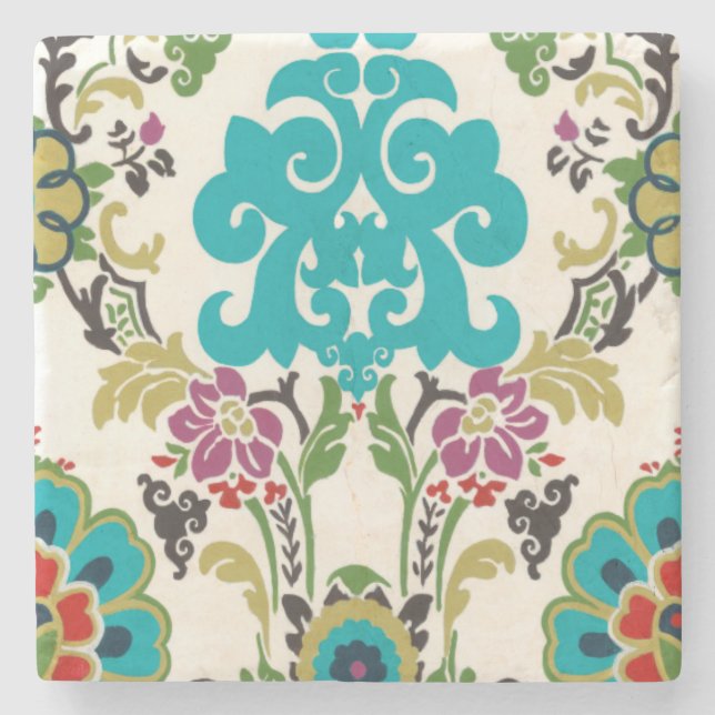 Damask Floral Patterns Plum Turquoise Steinuntersetzer (Vorderseite)
