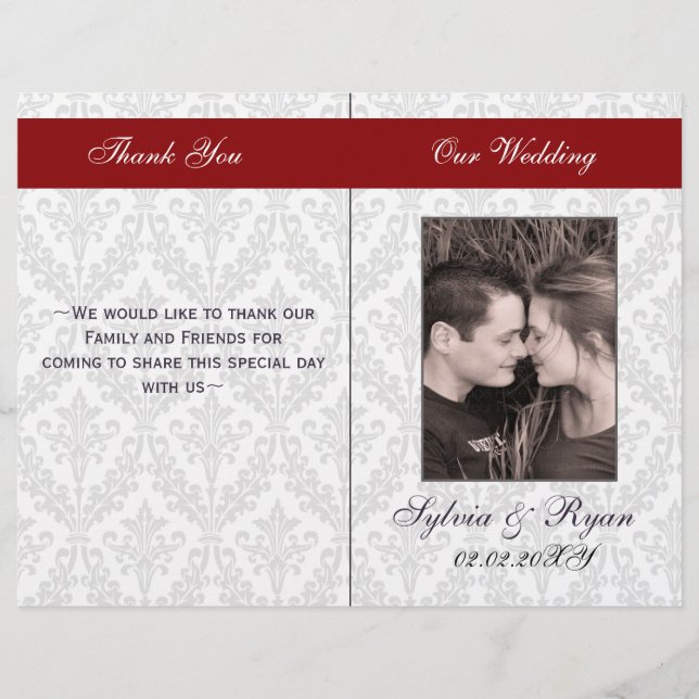 Damask Folding Foto Hochzeitsprogramme (Vorderseite)