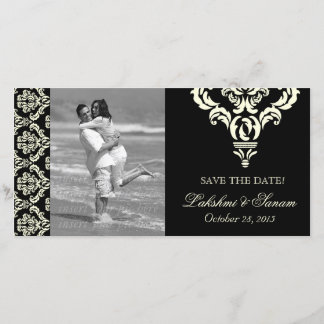Damask Foto Card Save the Date Creme Black