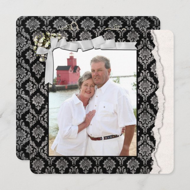 Damask Foto Frame Vow Erneuerung Einladung (Vorne/Hinten)